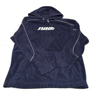 Y2K Nike fleece hoodie, embroidered logos, navy blue, size L